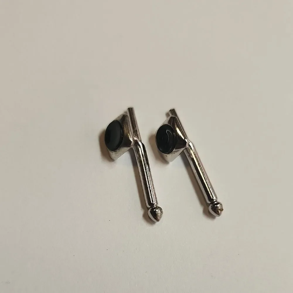 Vintage SWANK Cufflinks Silvertone Black Dot Circle cuff links